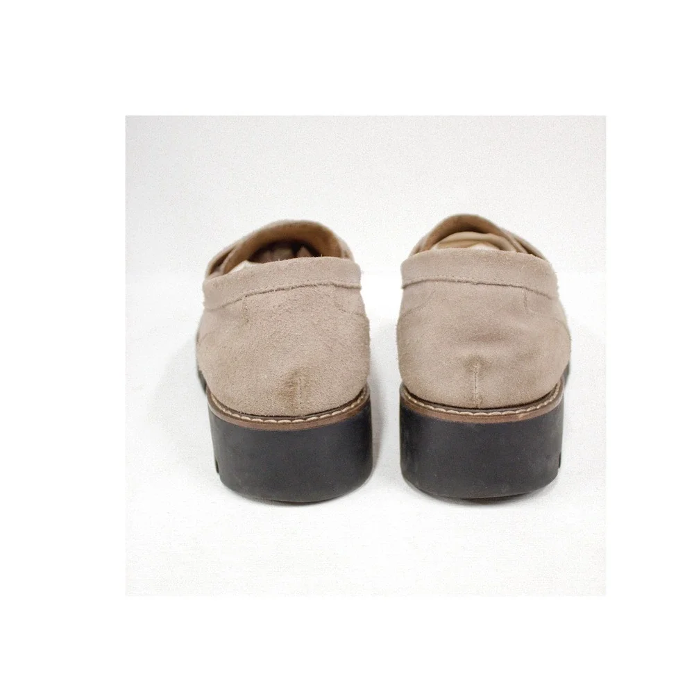 House of Harlow 1960 Gunner Penny Loafer Light Taupe Suede Lug Sole 9M-F33527